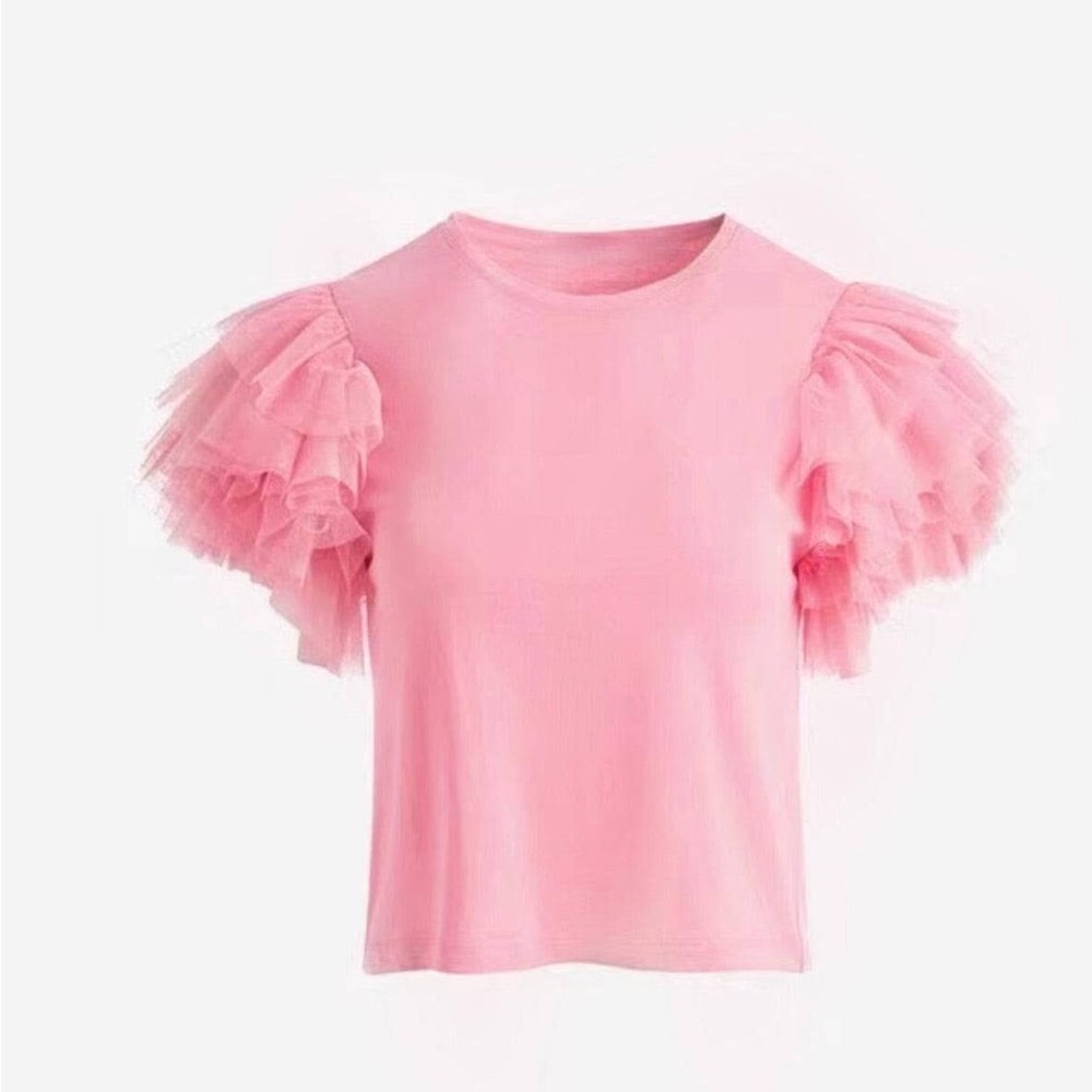 Pink tulle sleeve tshirt
